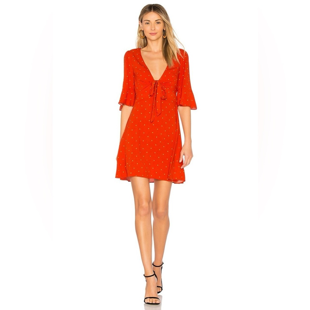Free People All Yours Orange Polka Dot Mini Dress Sz 4
